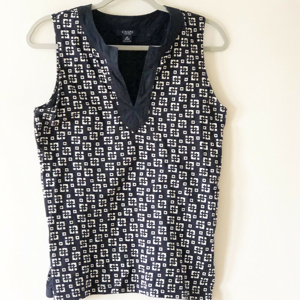 Chaps Tank Top Sleeveless Blue V Neck Career